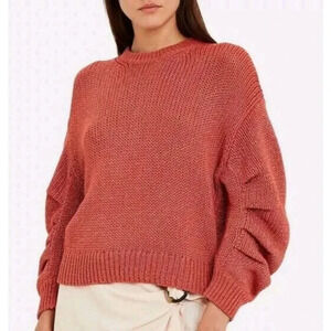 New $345 Ulla Johnson Lina V-Neck Chunky Knit Sweater Coral Metallic Size Large